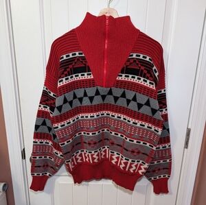 Vintage Nils Knit Quarter Zip Wool Blend Ski Sweater Mens Large Red
